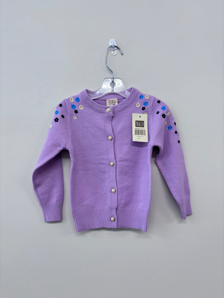 M&D Size 3-4 Light Purple Cardigan with Floral Accents on Arms