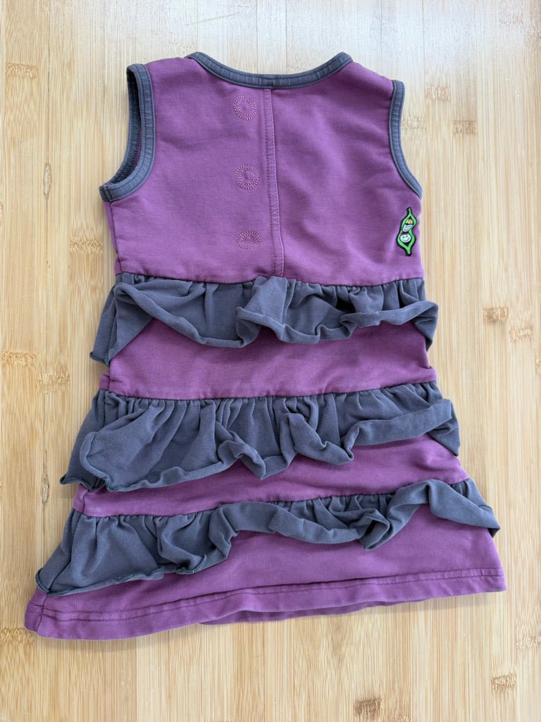 Peekaboo Beans Tiered Ruffle Dress – 2 | Purple & Grey - Nest and Sprout-Consignment