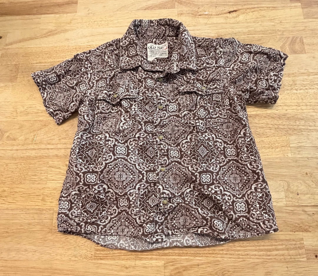 Old Navy Size 5T Button-Up Shirt – Brown with Embroidery