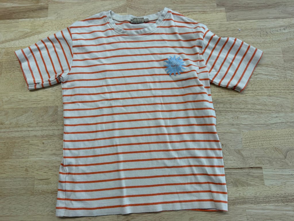 Wheat Kids Striped Shirt – 10Y | Cream & Orange Short Sleeve - Nest and Sprout-Consignment