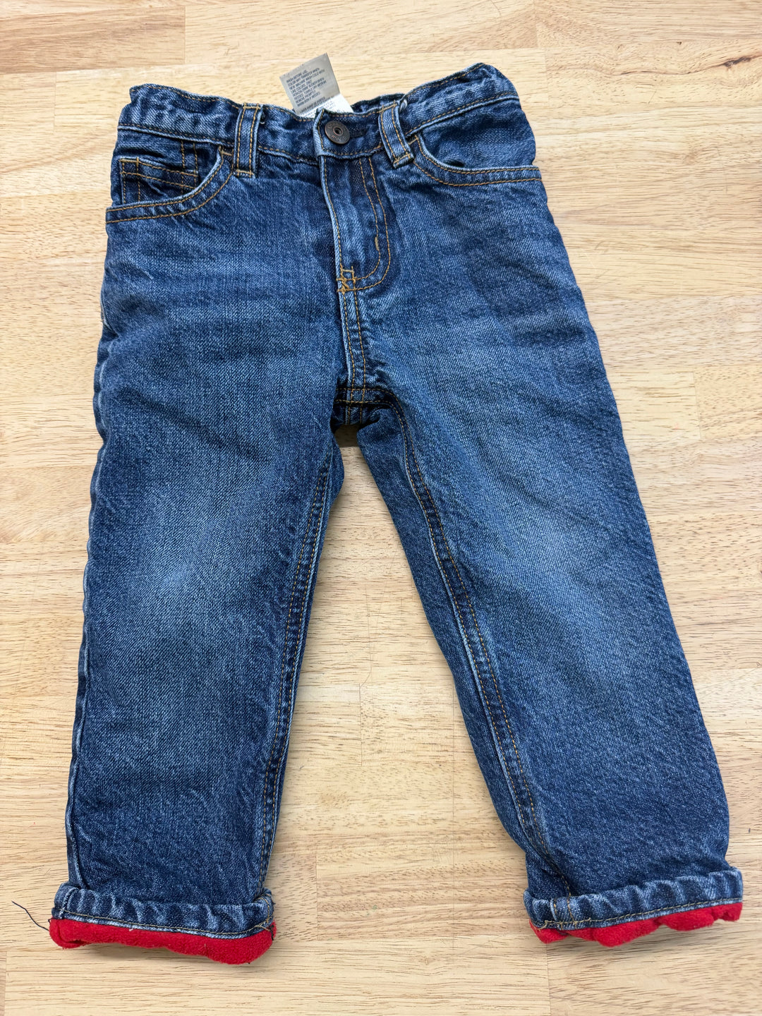 OshKosh Fleece-Lined Jeans – 18M | Medium Wash Red Fleece Adjustable