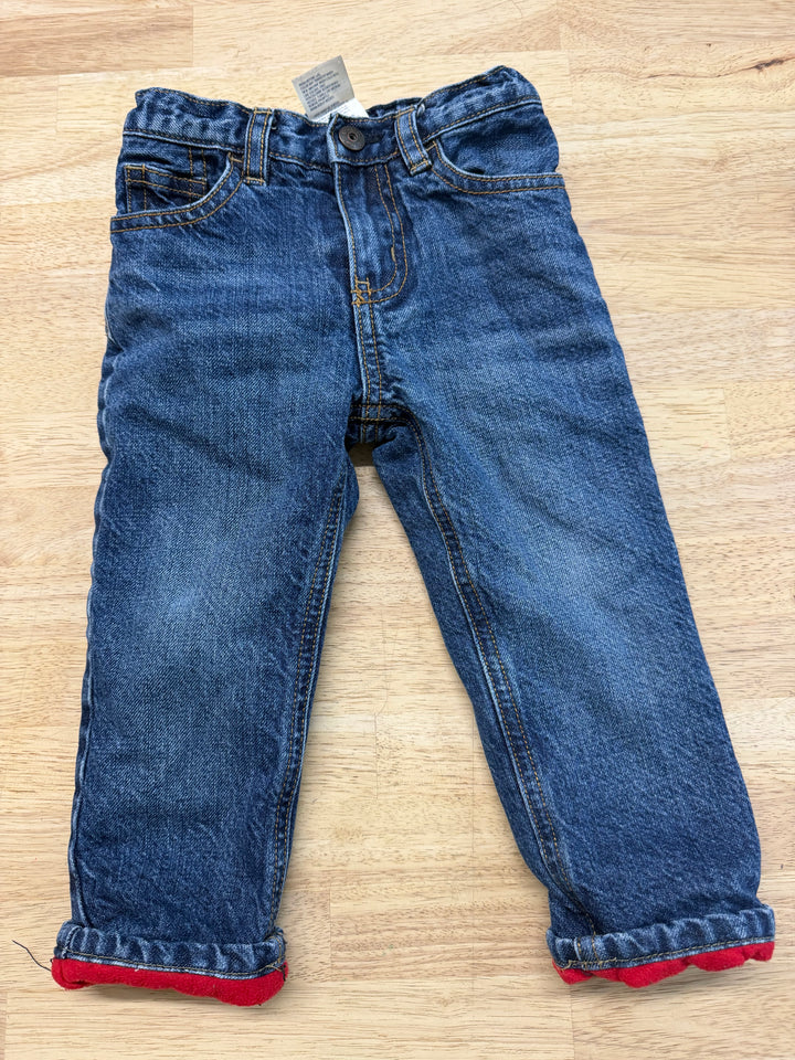 OshKosh Fleece-Lined Jeans – 18M | Medium Wash Red Fleece Adjustable