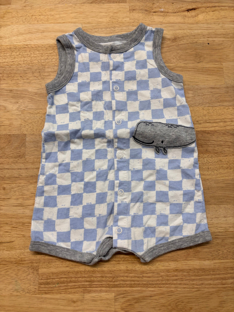 Carter’s Short Romper – 9M Blue Plaid Whale