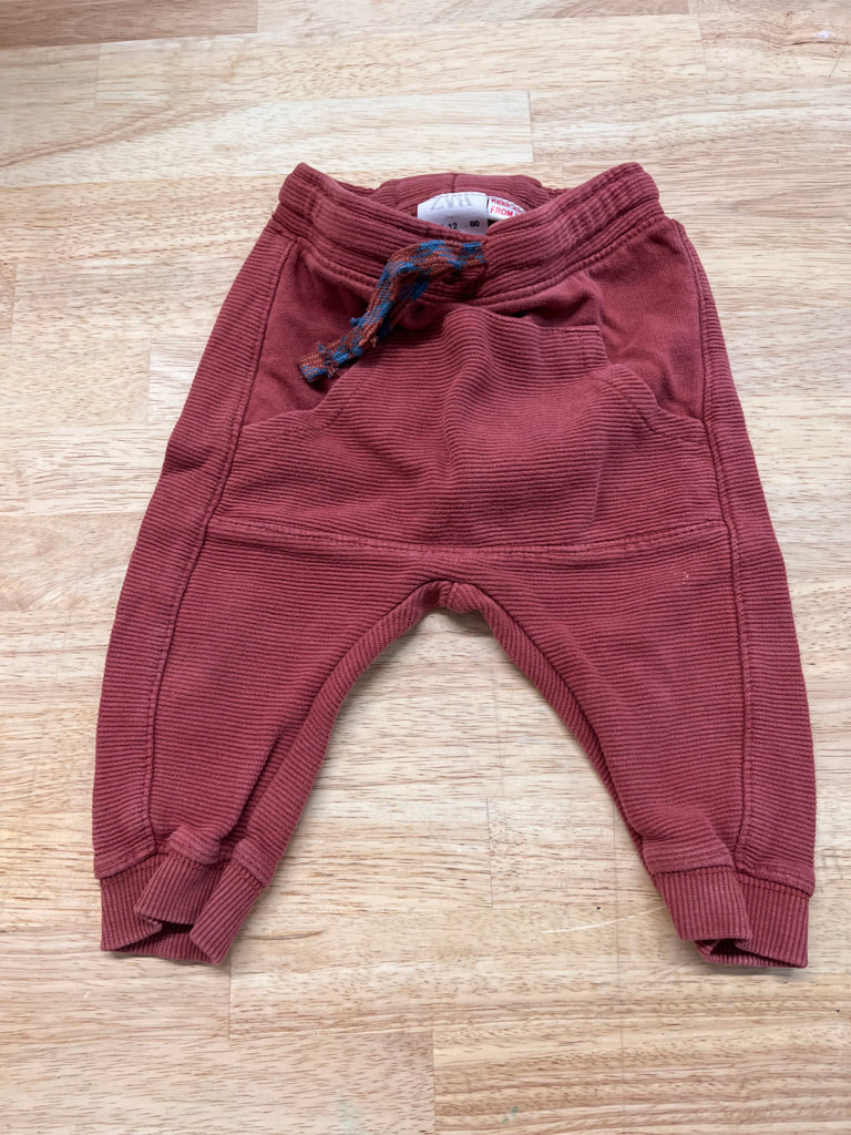 Zara 9–12M – Red Brick Ribbed Harem Joggers