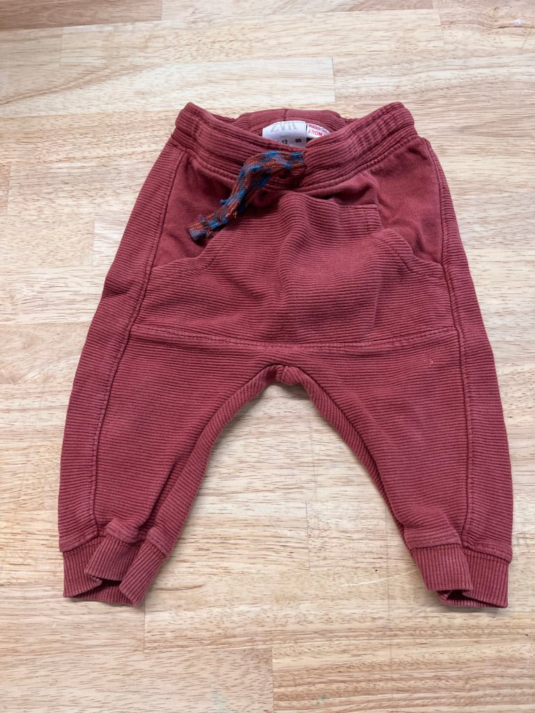 Zara 9–12M – Red Brick Ribbed Harem Joggers - Nest and Sprout - Consignment