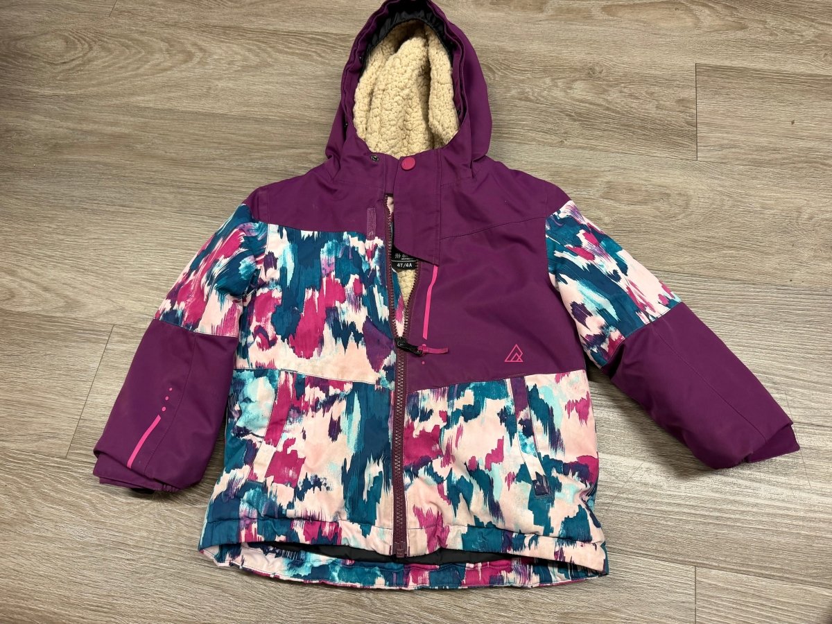 Ripzone Waterproof Sherpa Plush Jacket – 4T | Purple and Turquoise Print | 8K Breathable - Nest and Sprout-Consignment