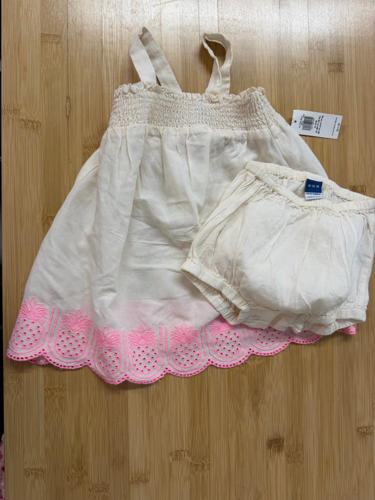 Old Navy Smocked Pineapple Hemline Dress – 6–12M | Cream | NWT