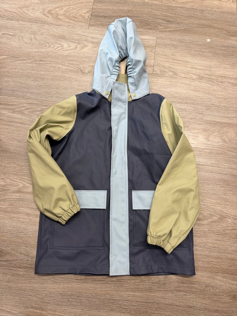Wheat Kids Rain Jacket – Navy with Green and Blue Multi Tone - Nest and Sprout-Consignment