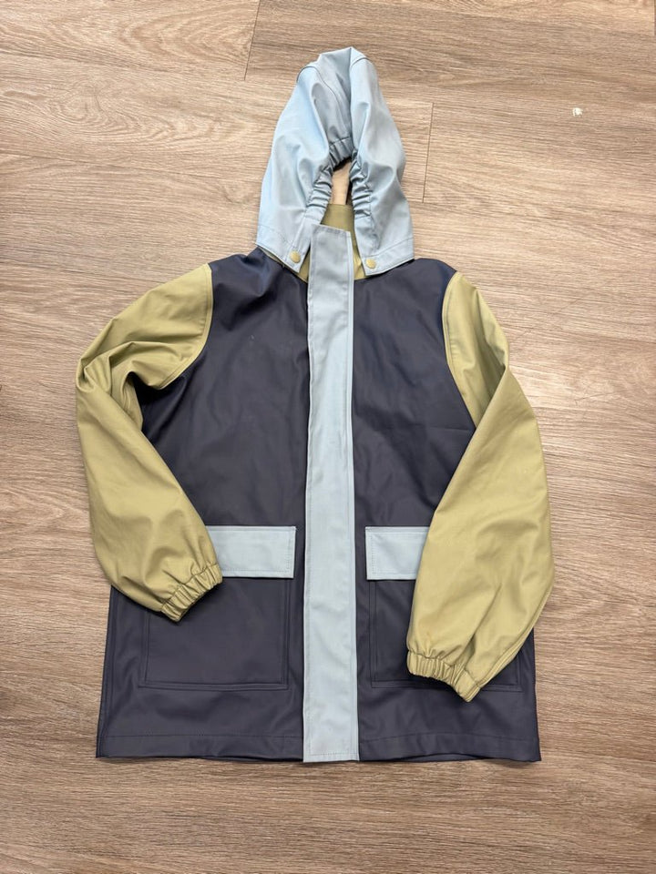 Wheat Kids Rain Jacket – Navy with Green and Blue Multi Tone - Nest and Sprout-Consignment