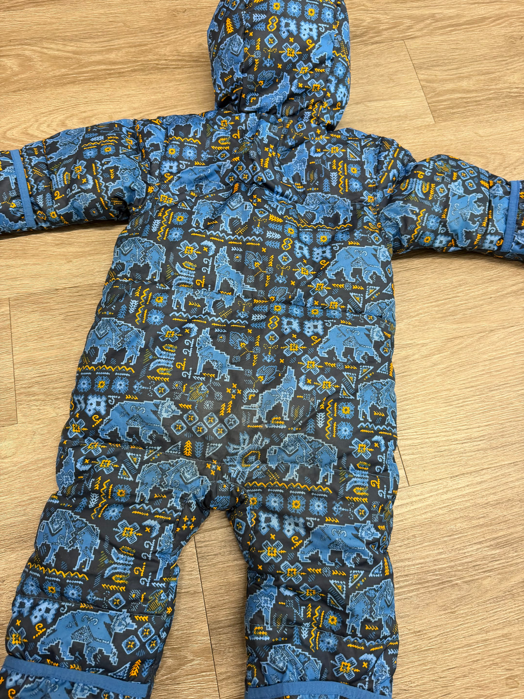 Columbia Down-Filled Snowsuit – 12–18M | Blue Geometric Abstract Polyester Shell