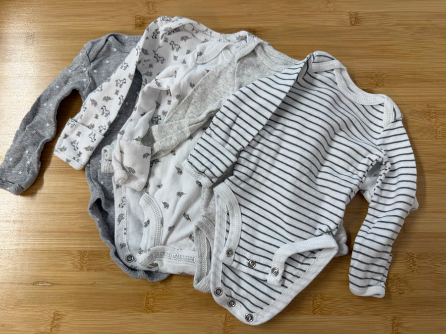 Simple Joys by Carter's Bodysuit Set of 5 – Newborn | Grey Elephant Stripe Long Sleeve with Hand Turnovers - Nest and Sprout-Consignment