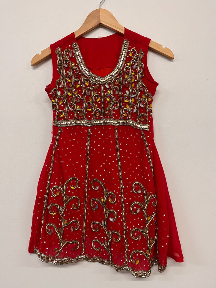 Unknown – Red Top with Gold Beading estimated size 8
