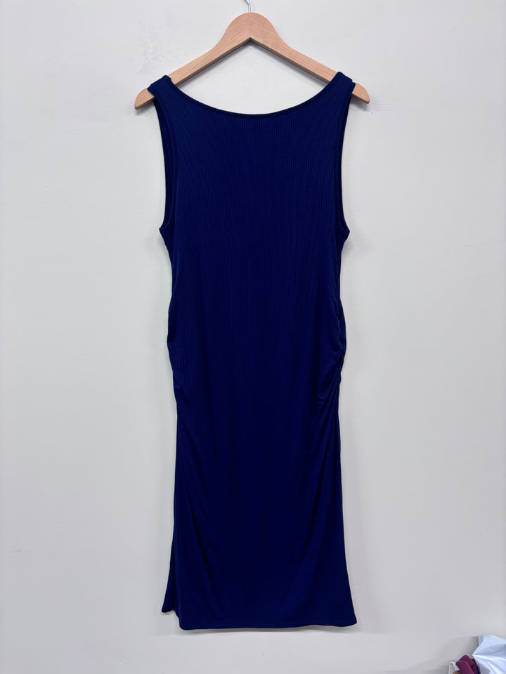 PinkBlush Navy Sleeveless Ribbed Maternity Dress | Large, Navy Blue