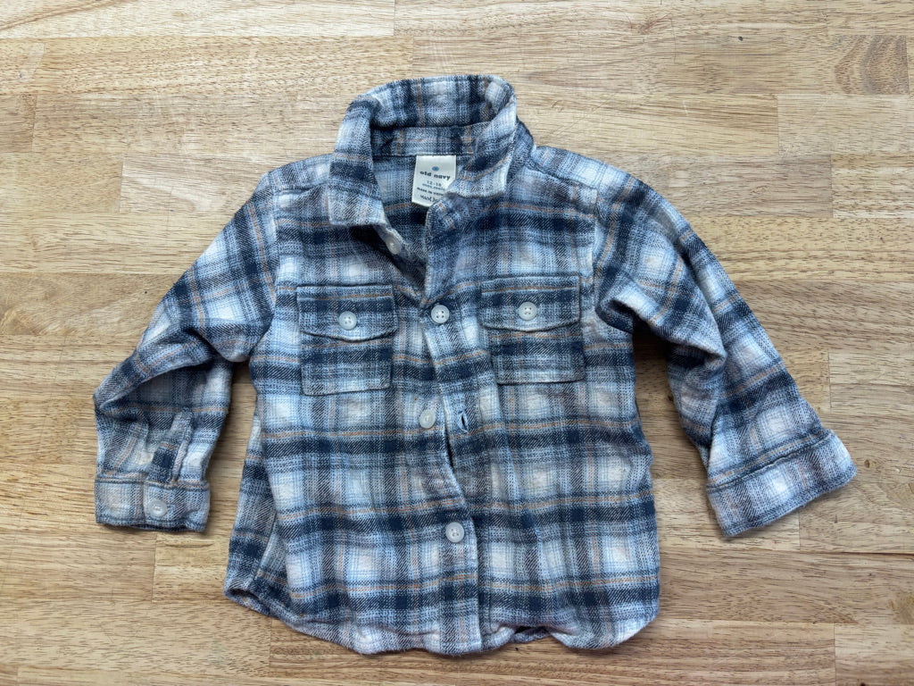Old Navy Light Blue Plaid Flannel Shirt | Size 12–18M