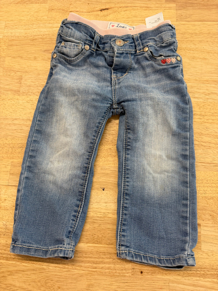 Levi's Heart Embroidered Jeans – 18M | Pink Elastic Waist Light Wash