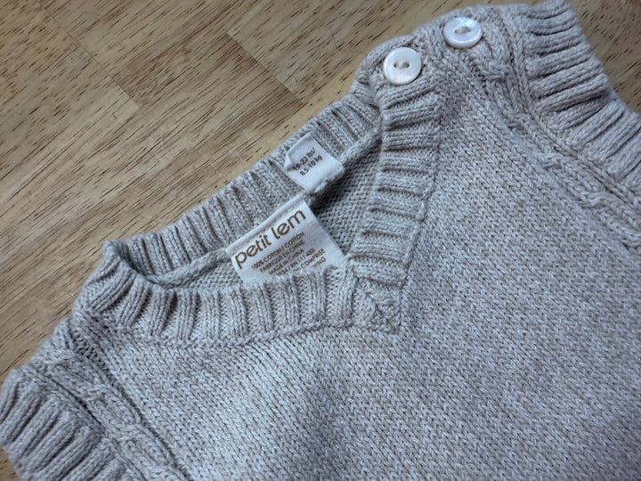 Petit Lem Cable Knit Vest – 12M | Light Grey 100% Cotton
