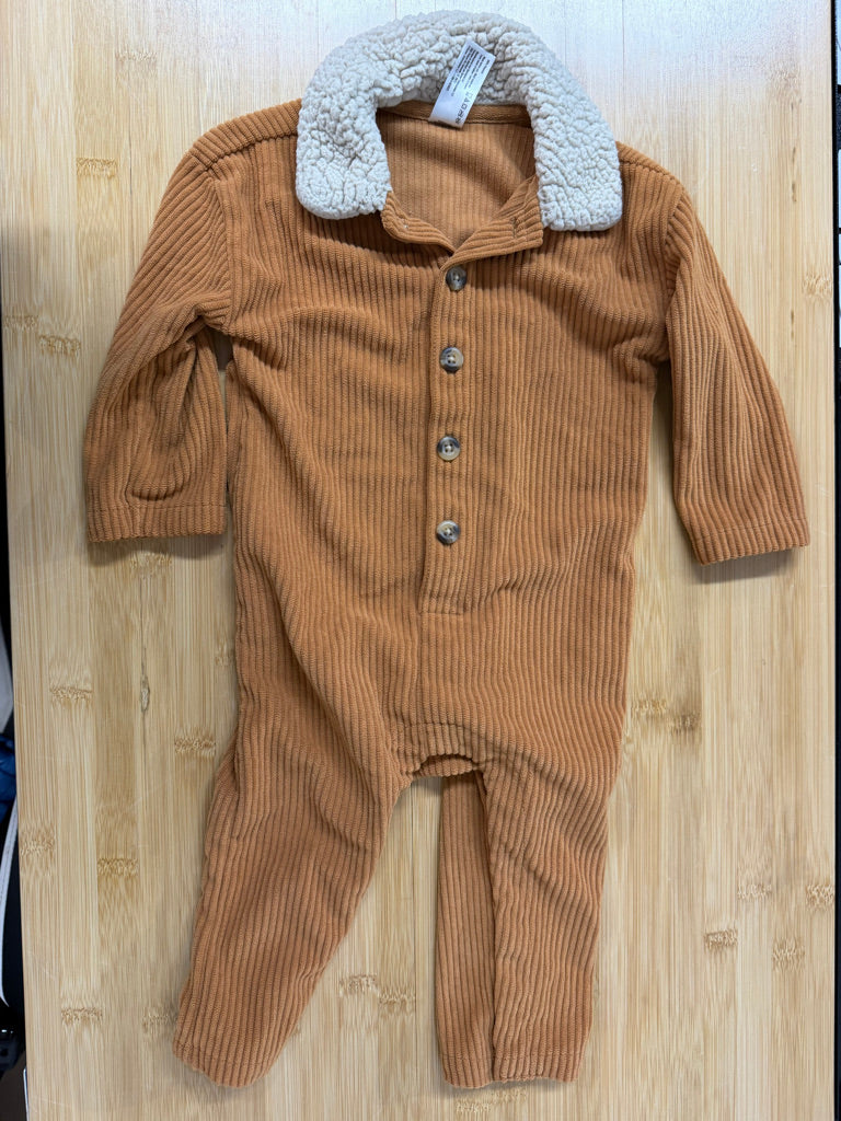 Modern Moments Sherpa Collar Romper – One Size | Caramel Corduroy Velour Style