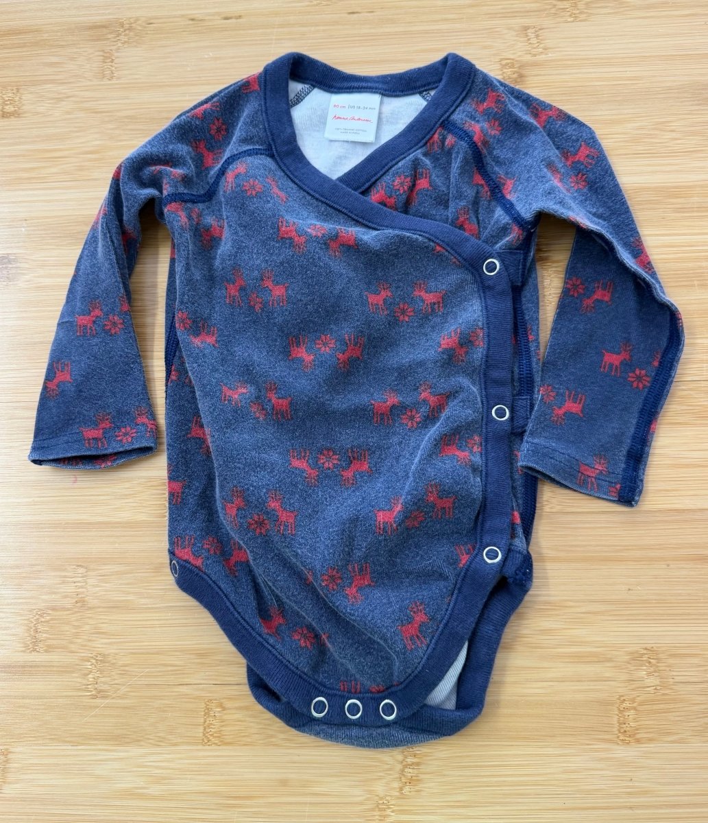 Hanna Andersson Moose Kimono Bodysuit – 18–24M | Navy & Red | Play - Nest and Sprout-Consignment