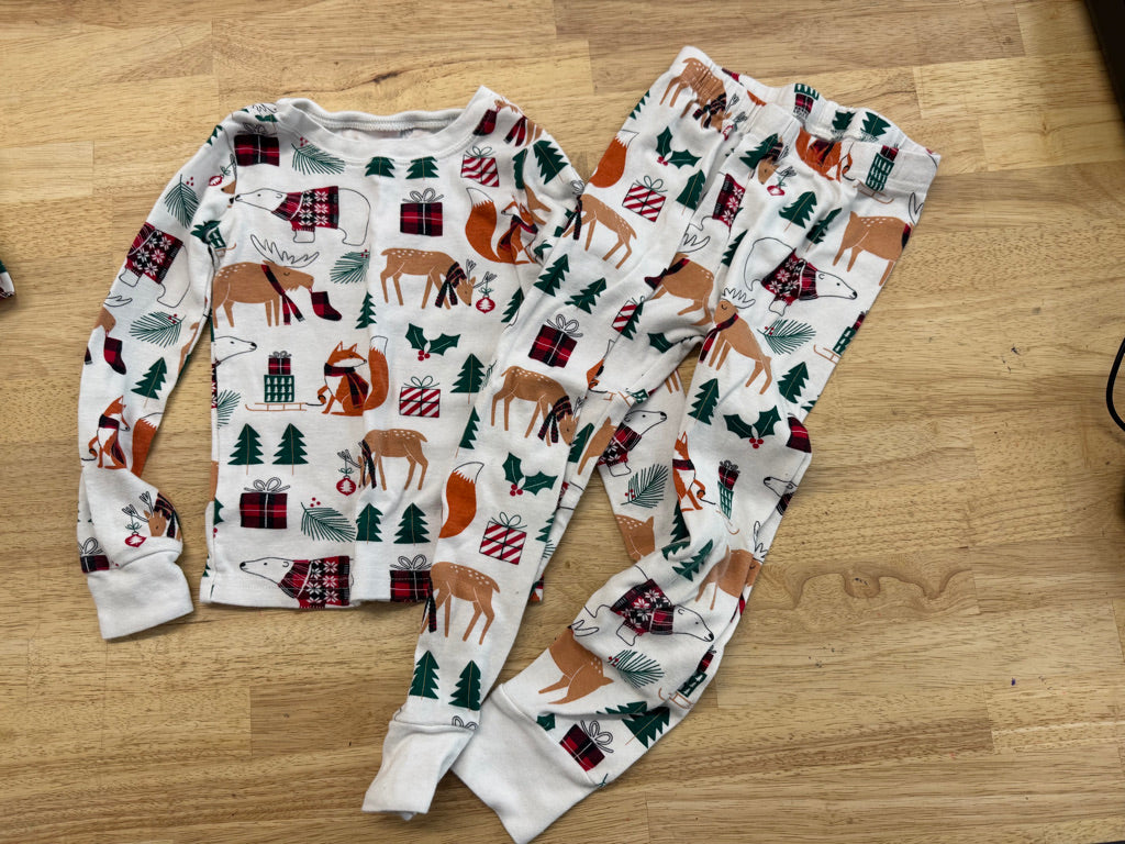 PJ Place Christmas PJ Set – 4 | White Fox & Deer Print | Holiday