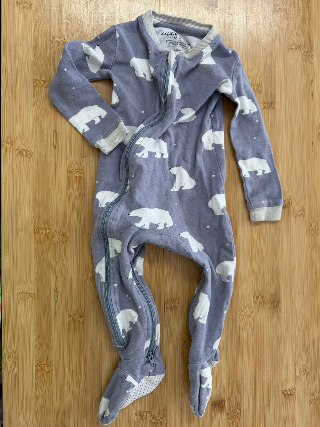 Zippy Jamz Polar Bear Footed Sleeper – 9–12M | Light Grey