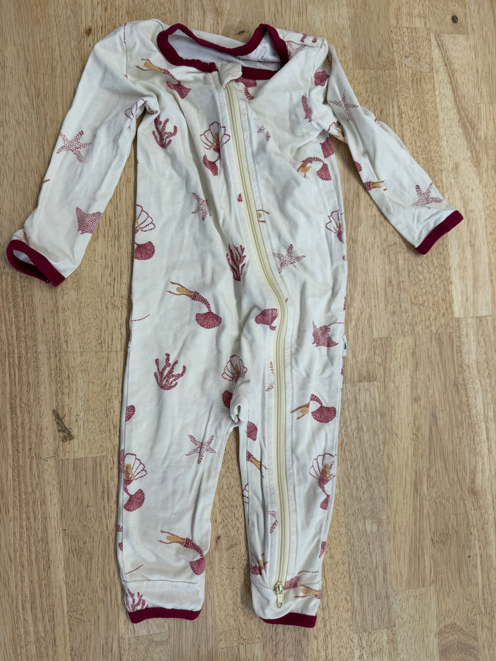 Little Fins Hawaii Cream Sea Print Top – 6–12M | Burgundy Edge Rayon/Spandex | Play