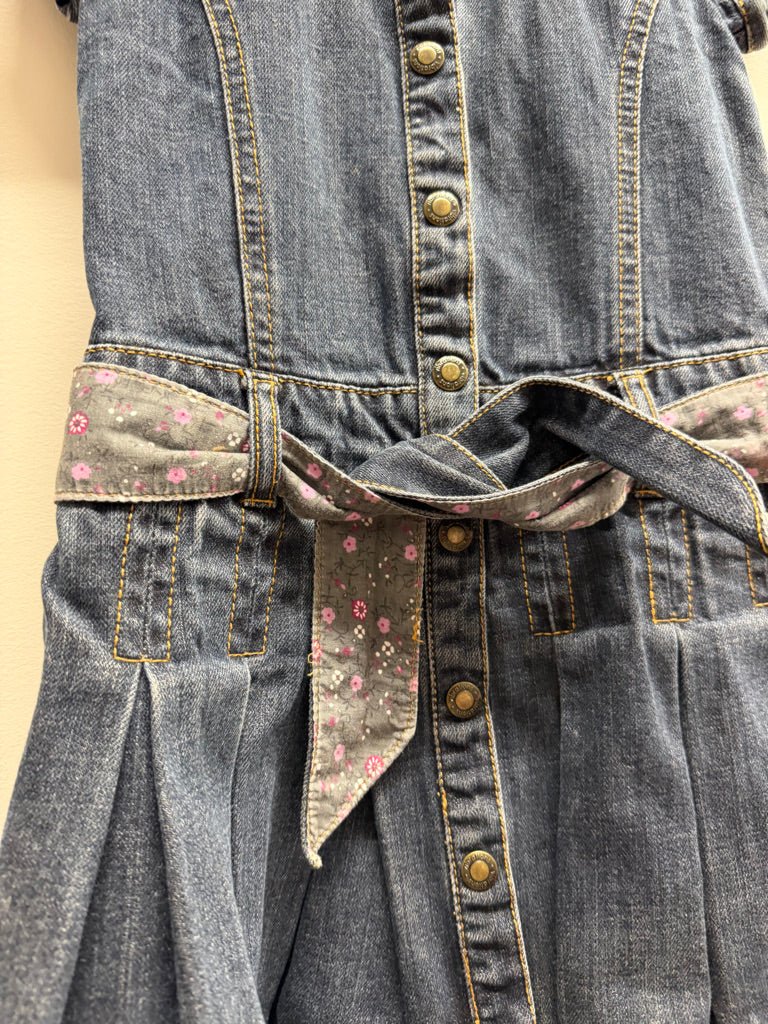 Vibrations Denim Dress – 6 | Darker Wash Button-Up Drop Waist Lined Collar 100% Cotton - Nest and Sprout-Consignment