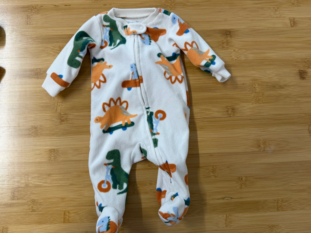 Carter's Fleece Sleeper – Newborn | Orange & Green Dinosaur Two-Way Zip