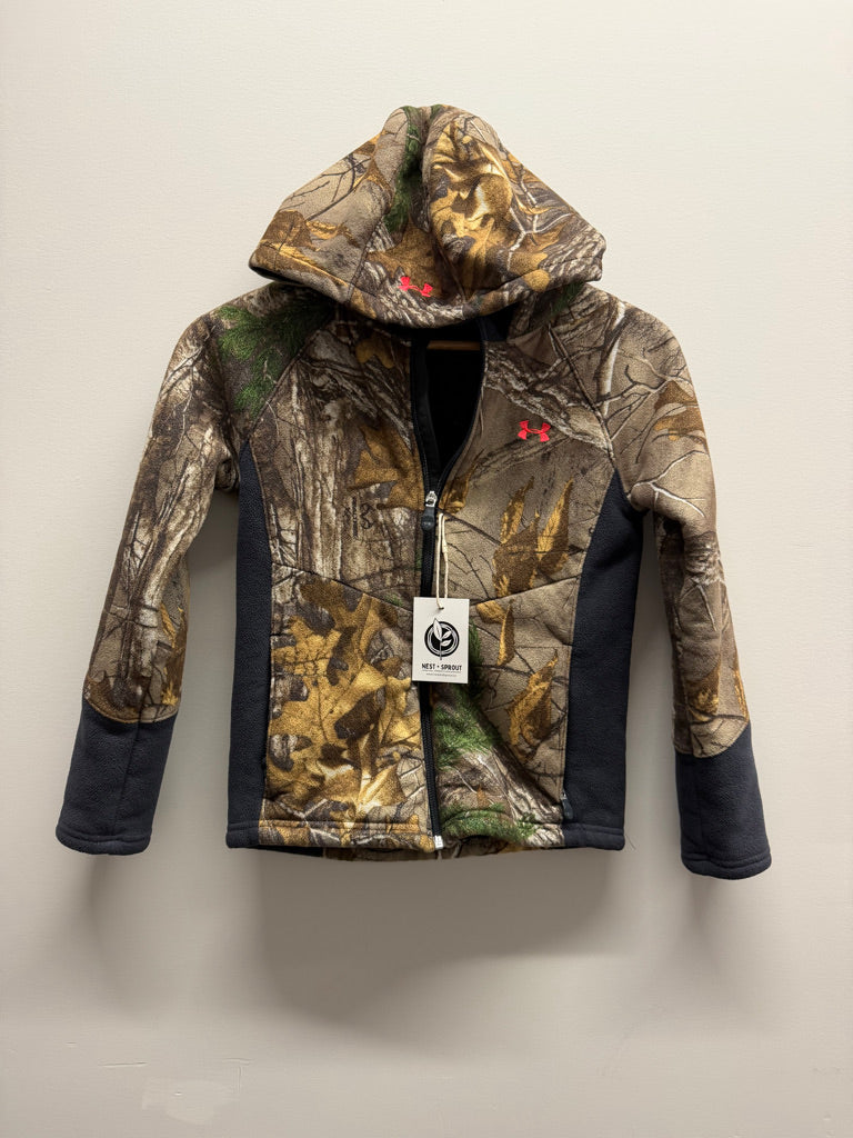 Under Armour Camo Fleece Jacket – Youth M | Loose Fit Hood Charcoal Stripes