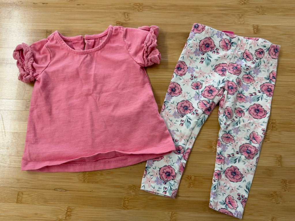 Isaac Mizrahi Two-Piece Set – 12M | Floral Legging & Pink Top - Nest and Sprout-Consignment