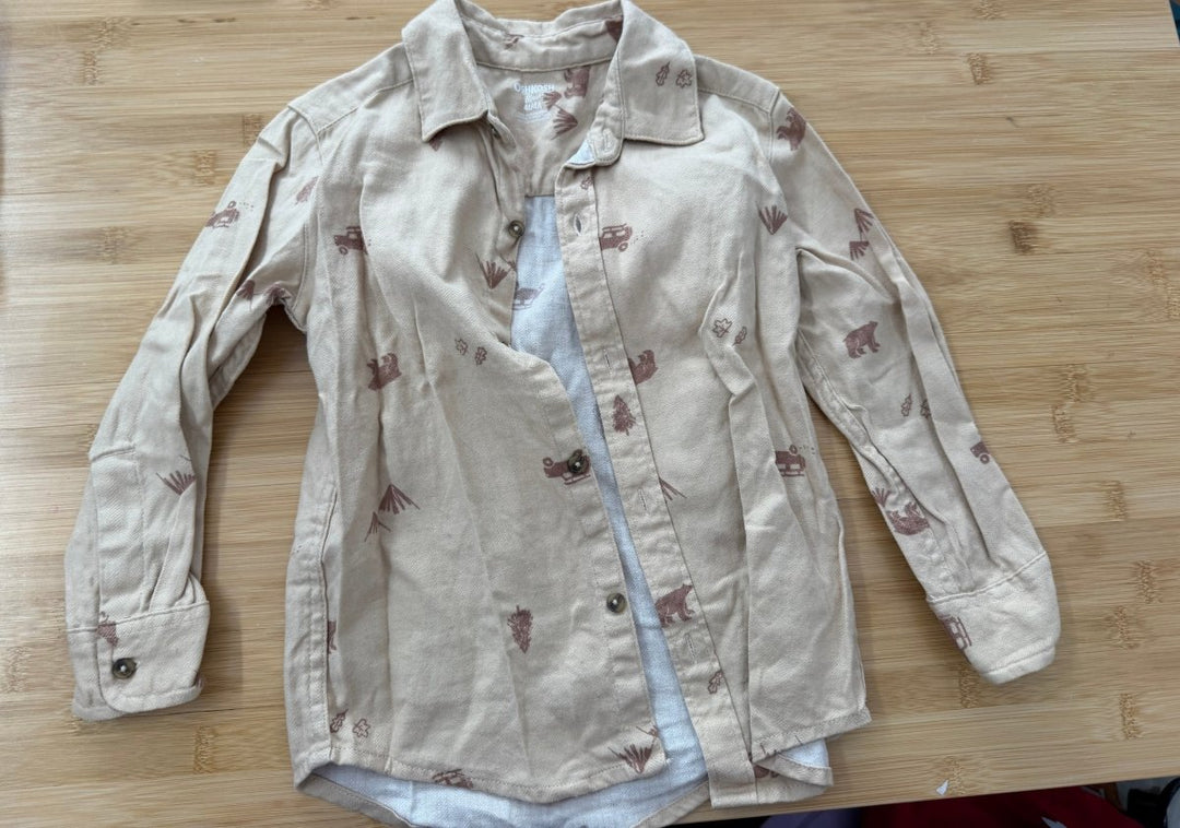 OshKosh Flannel Button-Up Shirt – 4 | Forest Print | Lightweight - Nest and Sprout-Consignment