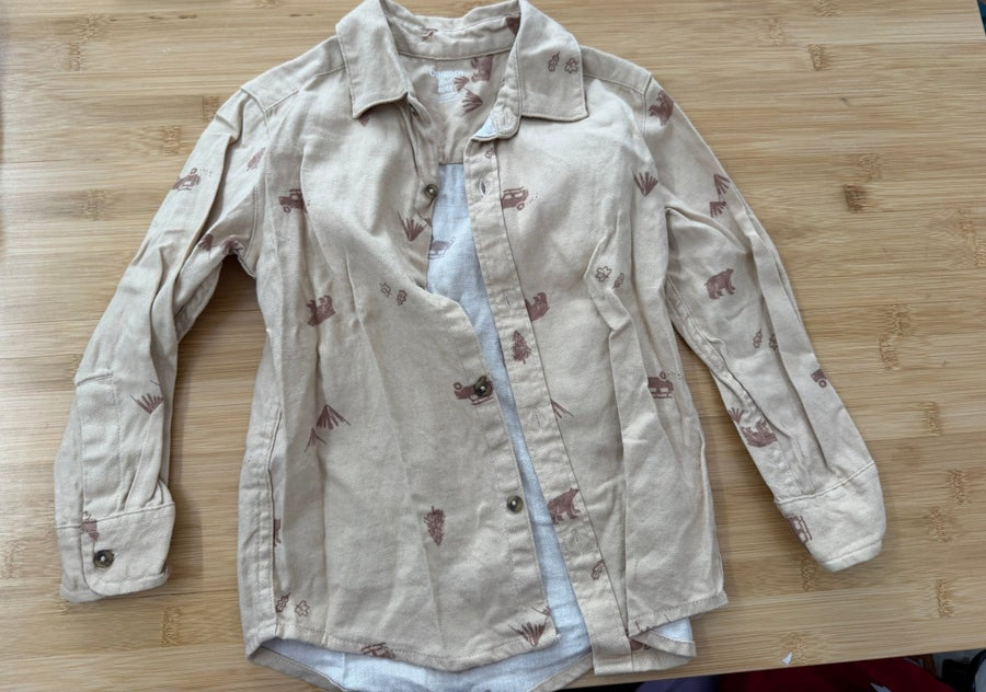 OshKosh Flannel Button-Up Shirt – 4 | Forest Print | Lightweight - Nest and Sprout-Consignment