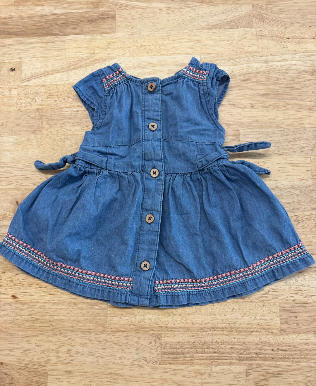 Nanette Lepore Denim Dress – 12M | Cap Sleeve, Tie & Appliqué Detail