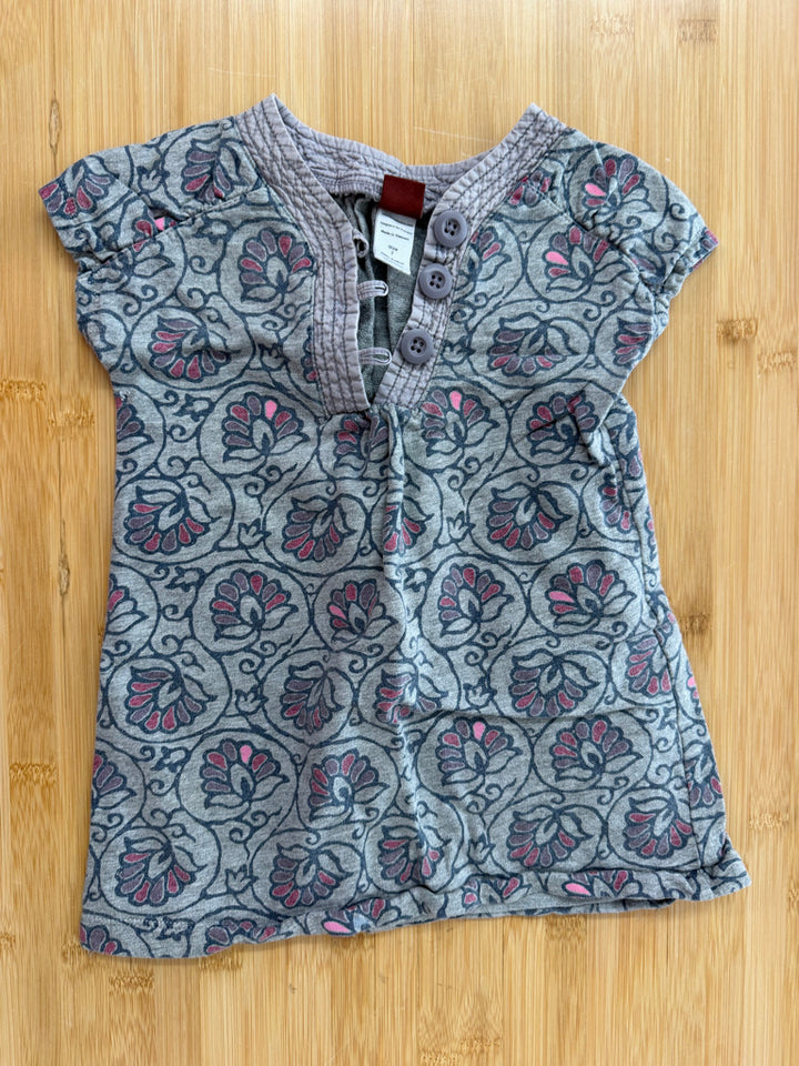 Tea Collection Dress – 2 | Grey Peacock Print with Button-Up Front