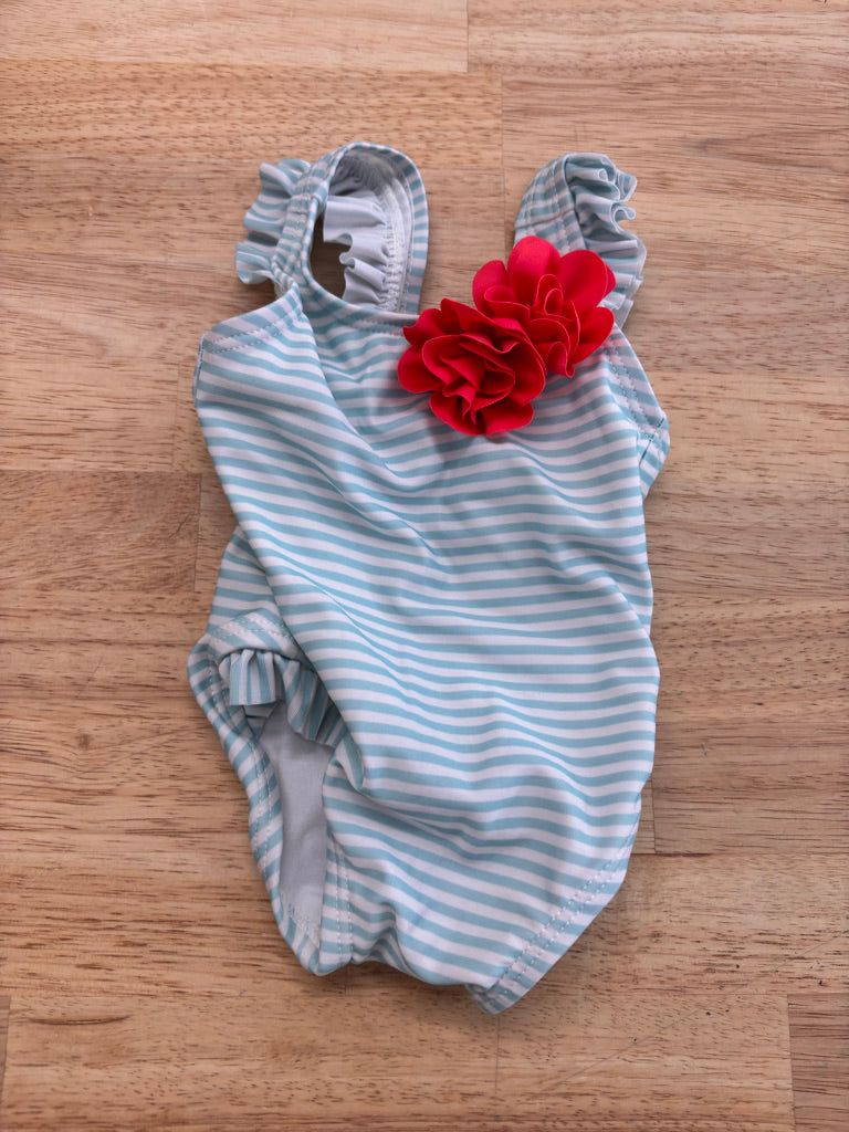 Gymboree Baby 0-3 Month Like New Swimsuit, Light Blue & White Stripes