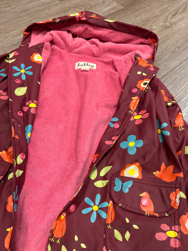 Hatley Rain Coat – Size 6 (Burgundy with Bird Print)