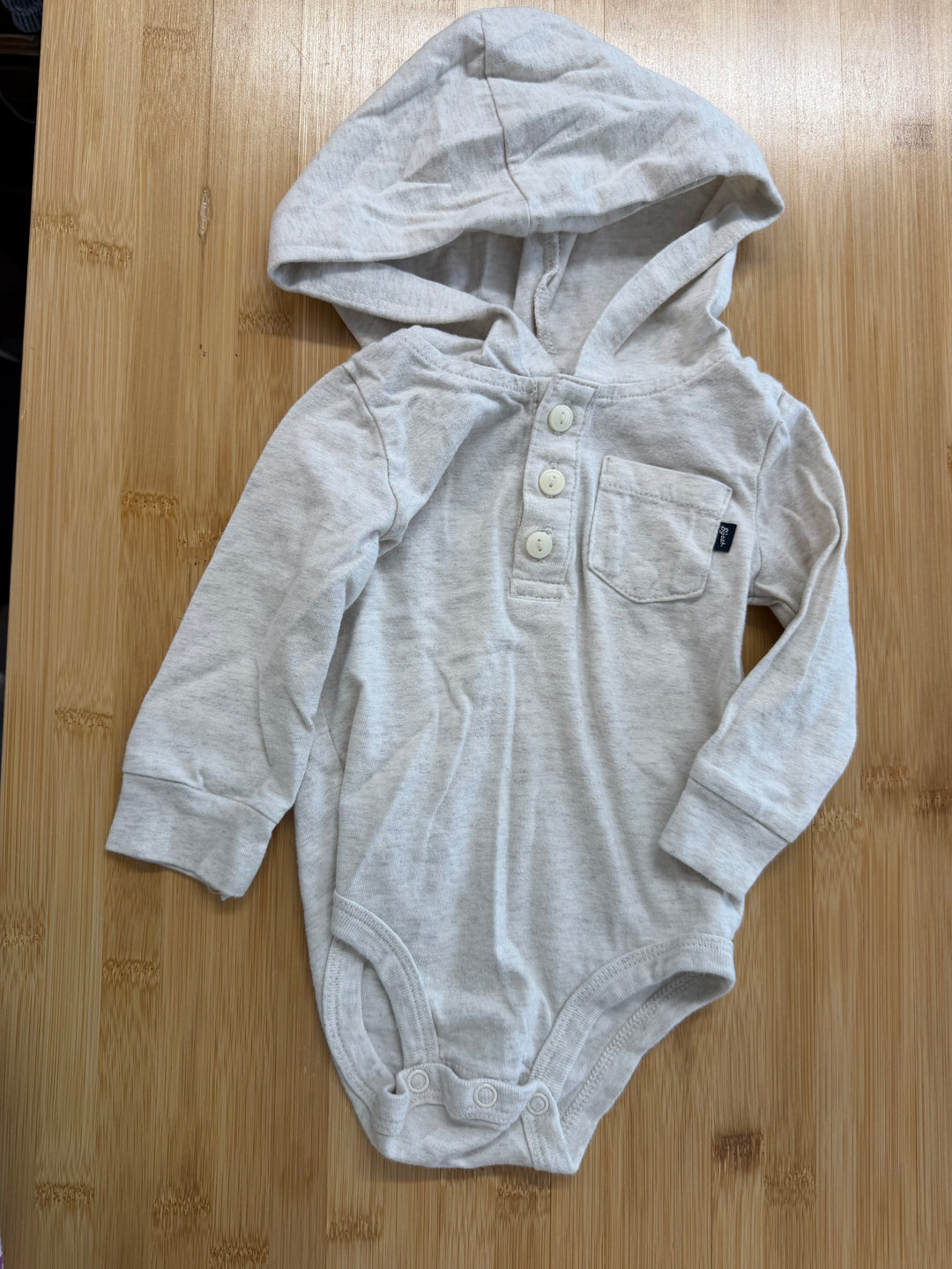 Baby B'gosh Hooded Bodysuit – 9M | Oatmeal Long Sleeve