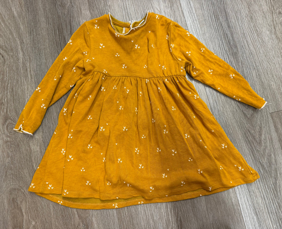 Zara Mustard Yellow Heart Print Knit Dress – 4–5Y | Long Sleeve