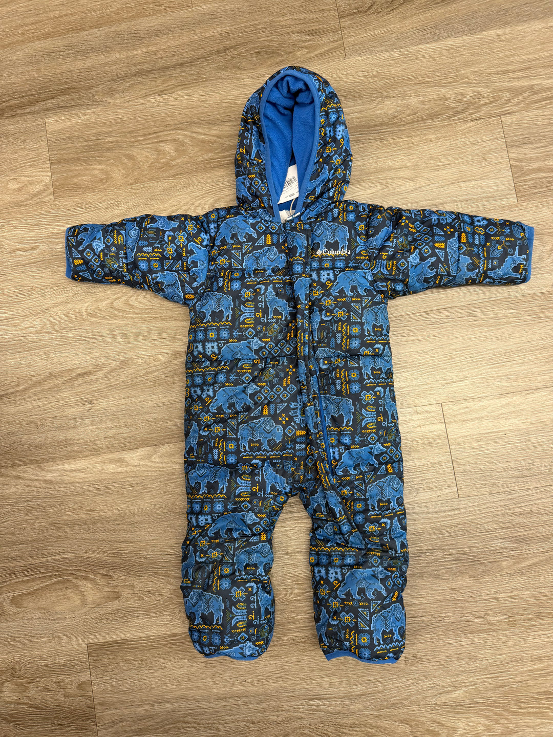 Columbia Down-Filled Snowsuit – 12–18M | Blue Geometric Abstract Polyester Shell