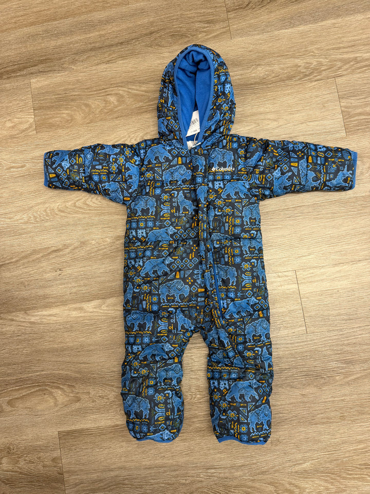 Columbia Down-Filled Snowsuit – 12–18M | Blue Geometric Abstract Polyester Shell