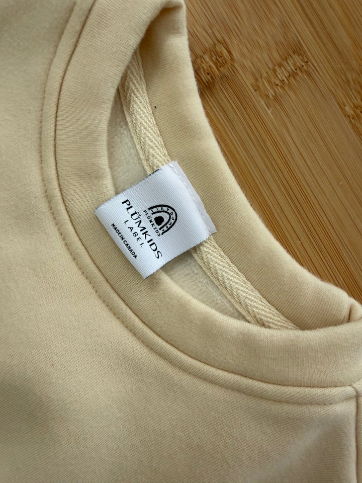 Plum Kids Tiny Humans Sweatshirt – 12–24M | Cream 95% Cotton Made in Canada | Play