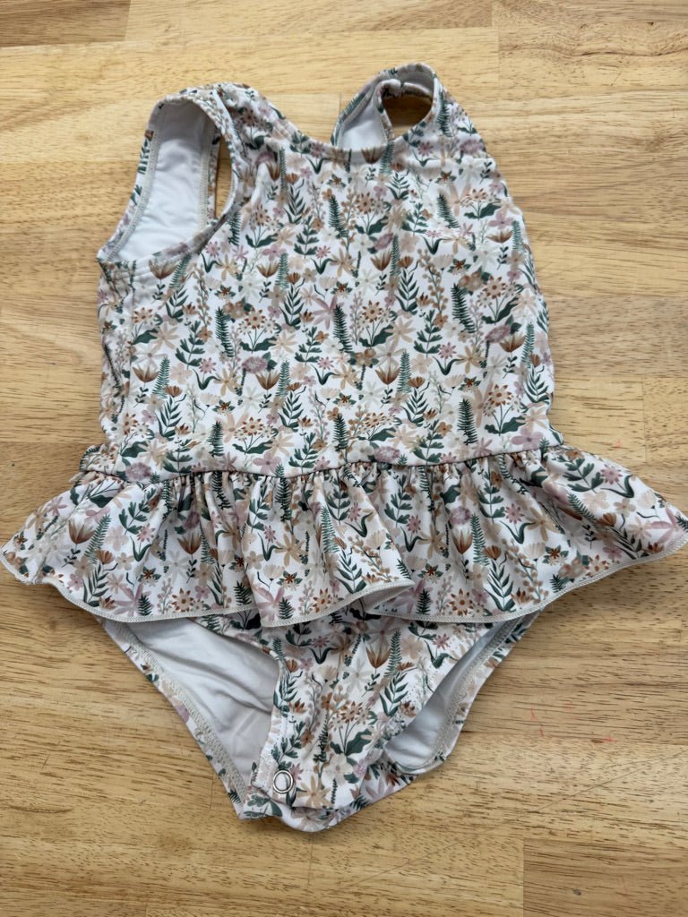 Current Tyed Ruffle Swimsuit – 12–24M | Wildflower Print Snap Crotch - Nest and Sprout - Consignment