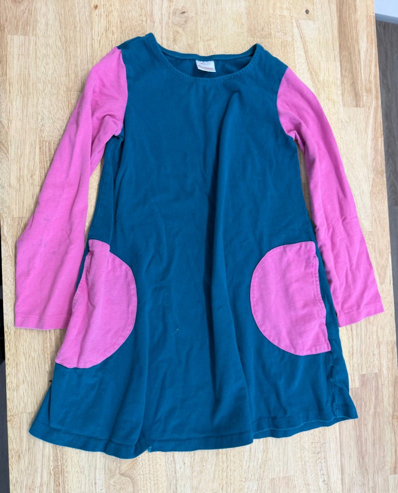 Hanna Andersson Colourblock Dress – 8 | Turquoise & Pink Long Sleeve - Nest and Sprout-Consignment