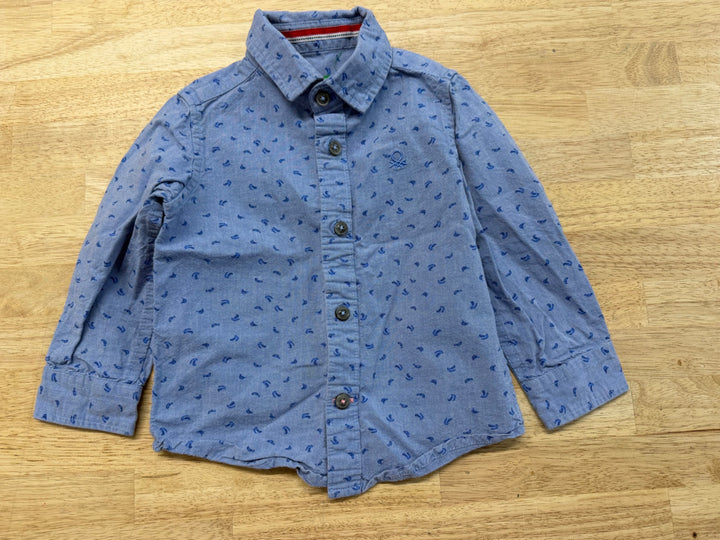 United Colors of Benetton button up shirt  – 1Y (12M) | Blue Allover Pattern 100% Cotton