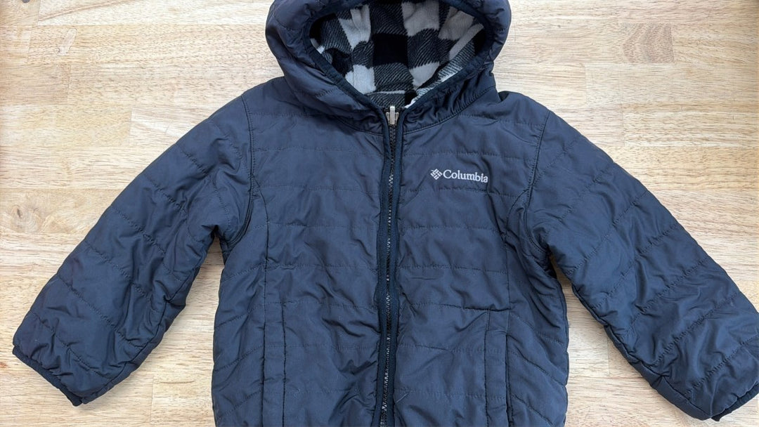 Columbia Reversible Buffalo Plaid Jacket – 3T | Black Puffy & Fleece Excellent - Nest and Sprout-Consignment
