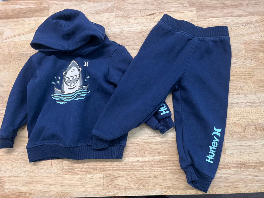 Hurley Hooded Set – 24M | Navy Hoodie & Sweatpants Shark Print