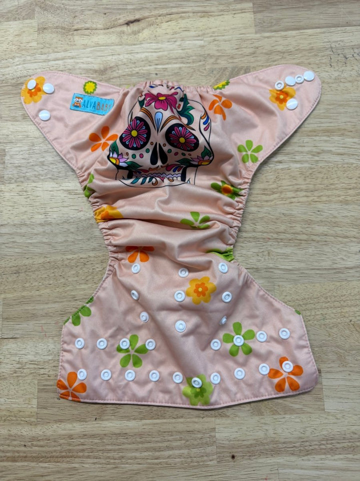 Alva Baby Pocket Cloth Diaper | Day of the Dead Peach - Nest and Sprout - Consignment