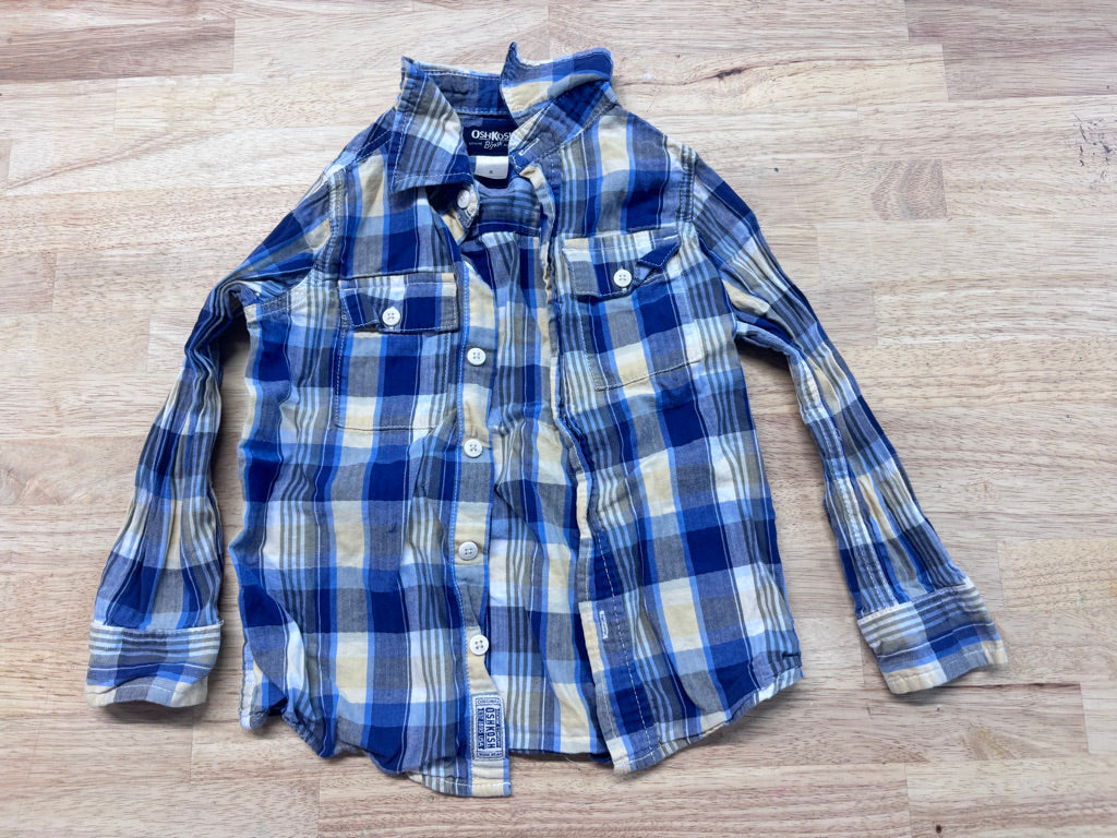 OshKosh Size 5 Navy & Yellow Plaid Button-Up