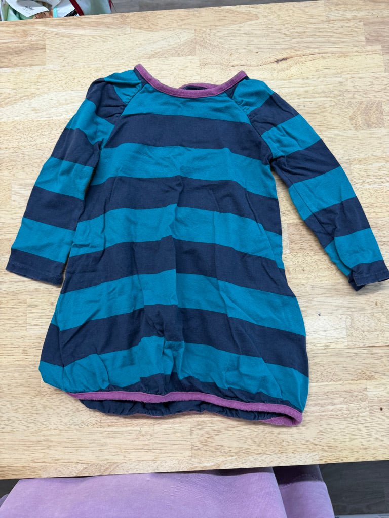 Tea Collection Turquoise & Navy Stripe Bubble Dress – 2 | Purple Edging | Play - Nest and Sprout-Consignment