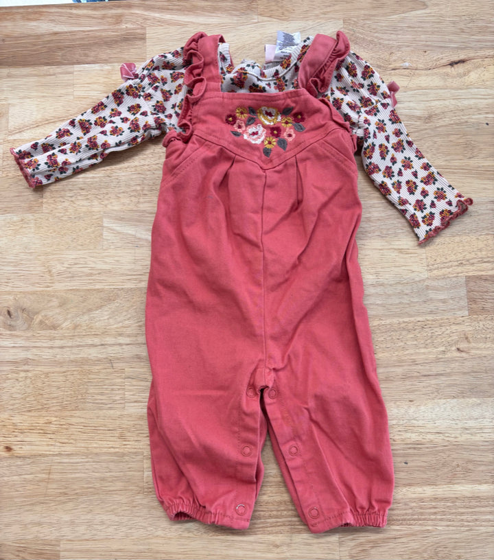 Little Lass 6-9M Overalls Set – Peach Floral