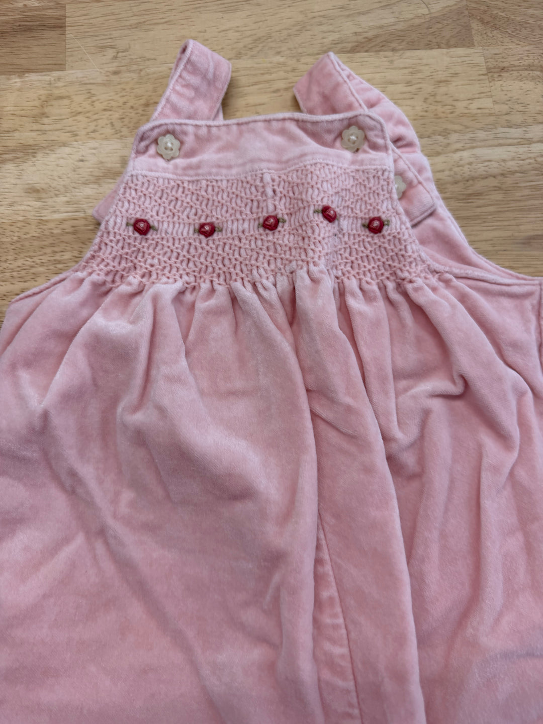 Janie and Jack Smocked Bodice Pink Overalls – 3–6M | Cotton/Rayon Buttons Excellent